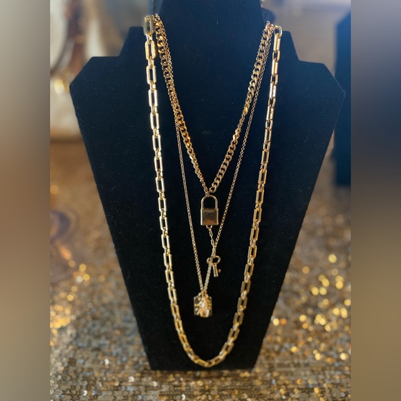 Elle Lock Charms Multi Layered Necklace - Picture 2 of 7